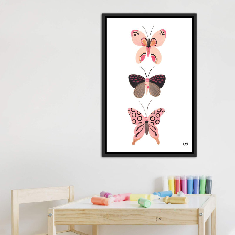«Butterfly Trio», art encadré, H 26 po x l 18 po x P 1,5 po, Toile avec cadre noir