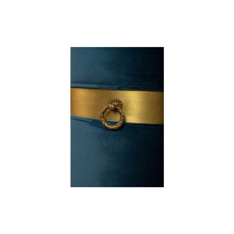 Alffi Velvet Round Solid Colour Pouffe Ottoman, Blue
