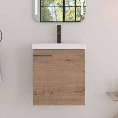 Armoire de salle de bain simple 18 "avec lavabo en céramique, petit meuble-lavabo mural avec porte d'armoire tampon