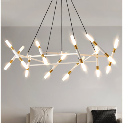 Modern Minimalist Pendant Light Fixture 41-Inch Branching Silhouette with Frosted Tubes White