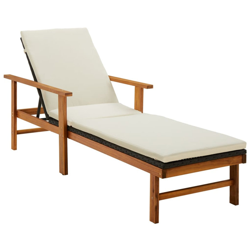 78.7" Long Acacia Single chaise with Cushions, Cream White