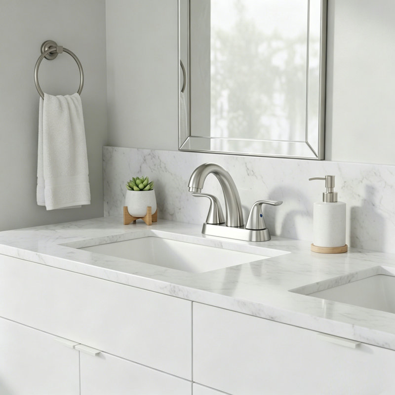 Centerset 2-handle Bathroom Faucet with Drain Assembly, Brushed Nickel