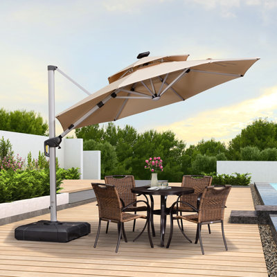 Parasol rond en porte-à-faux 10 pi avec base Lilibeth, beige