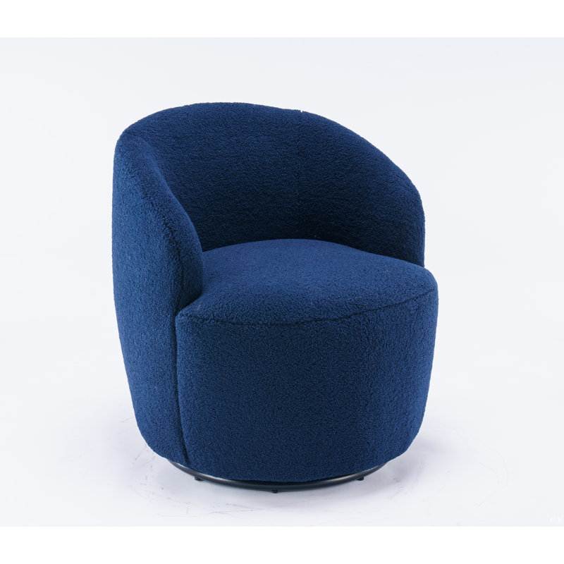Swivel Accent Armchair Barrel Chair With Powder Coating Metal Ring, Dark Blue Wool
