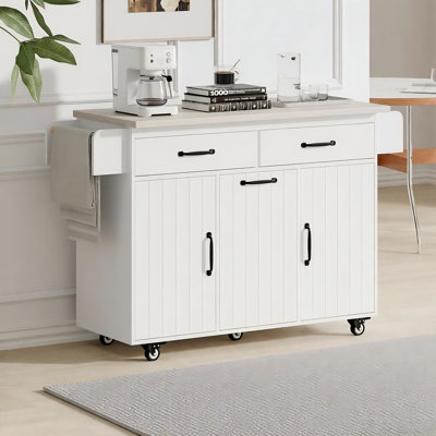 Kitchen Island With Trash Can Storage Cabinet, Kitchen Cart With Drop Leaf, Spice Rack, Towel Rack And Drawer, Rolling Kitchen Island On Wheels With Adjustable Shelf, White
