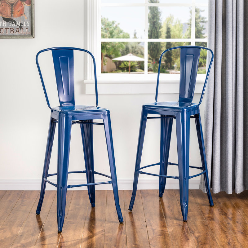 Counter Stool with Metal Frame, Navy Blue