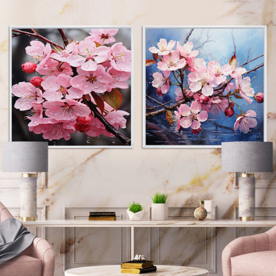 Richard - Ensemble de 2 collages carrés de fleurs de pommiers