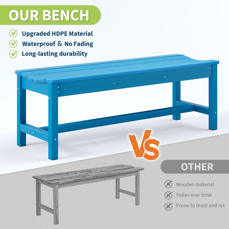 Banc extérieur courbé pour 2 personnes - PEHD résistant aux intempéries, capacité de 800 lb, Bleu