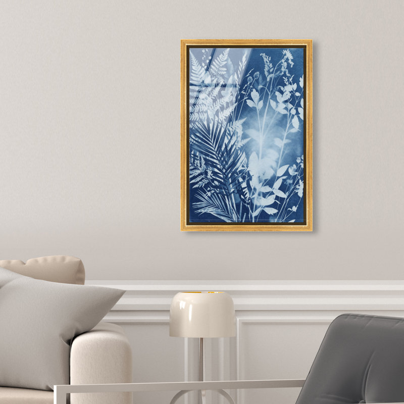 Blue Foliage II Print by Oliver Gal, 11"H x 16"W, Gold Floater Frame