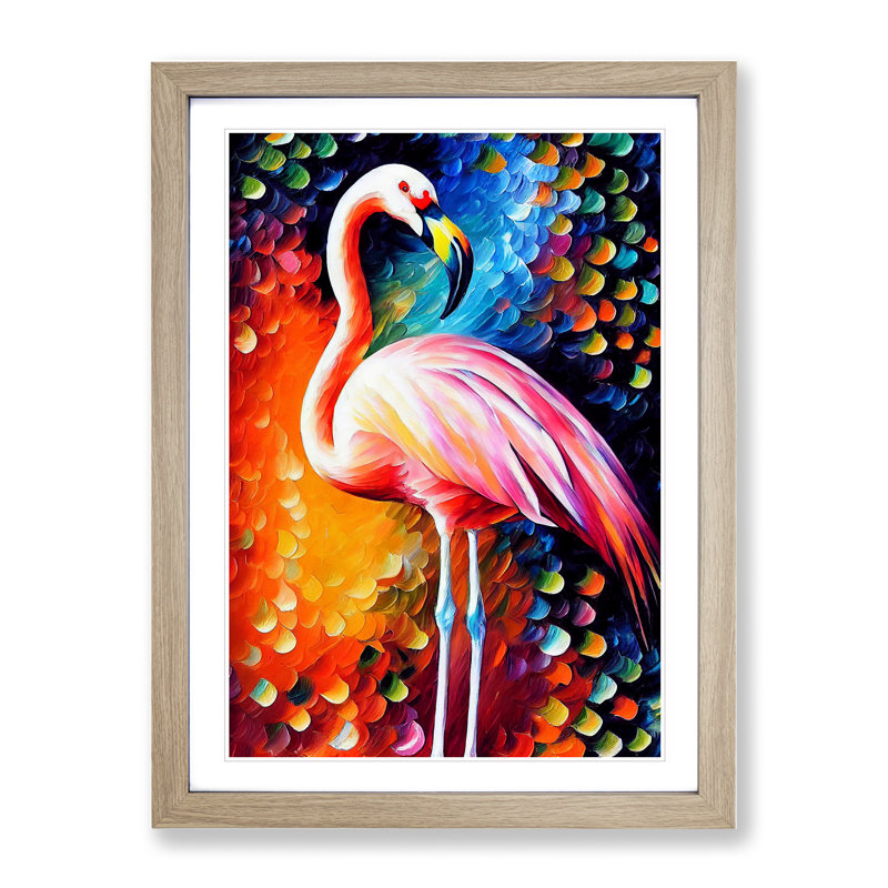 Flamingo Portrait No.3 - Framed Print, 34cm H x 25cm W x 2cm D, Oak