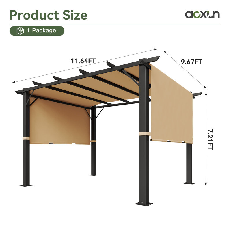 Pergola à baldaquin ajustable 12 po x 10 pi avec structure en métal robuste et structure de terrasse extérieure autoportante