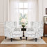 Fauteuil à oreilles tapissier à motif floral gris clair Duward Rococo avec garniture cloutée