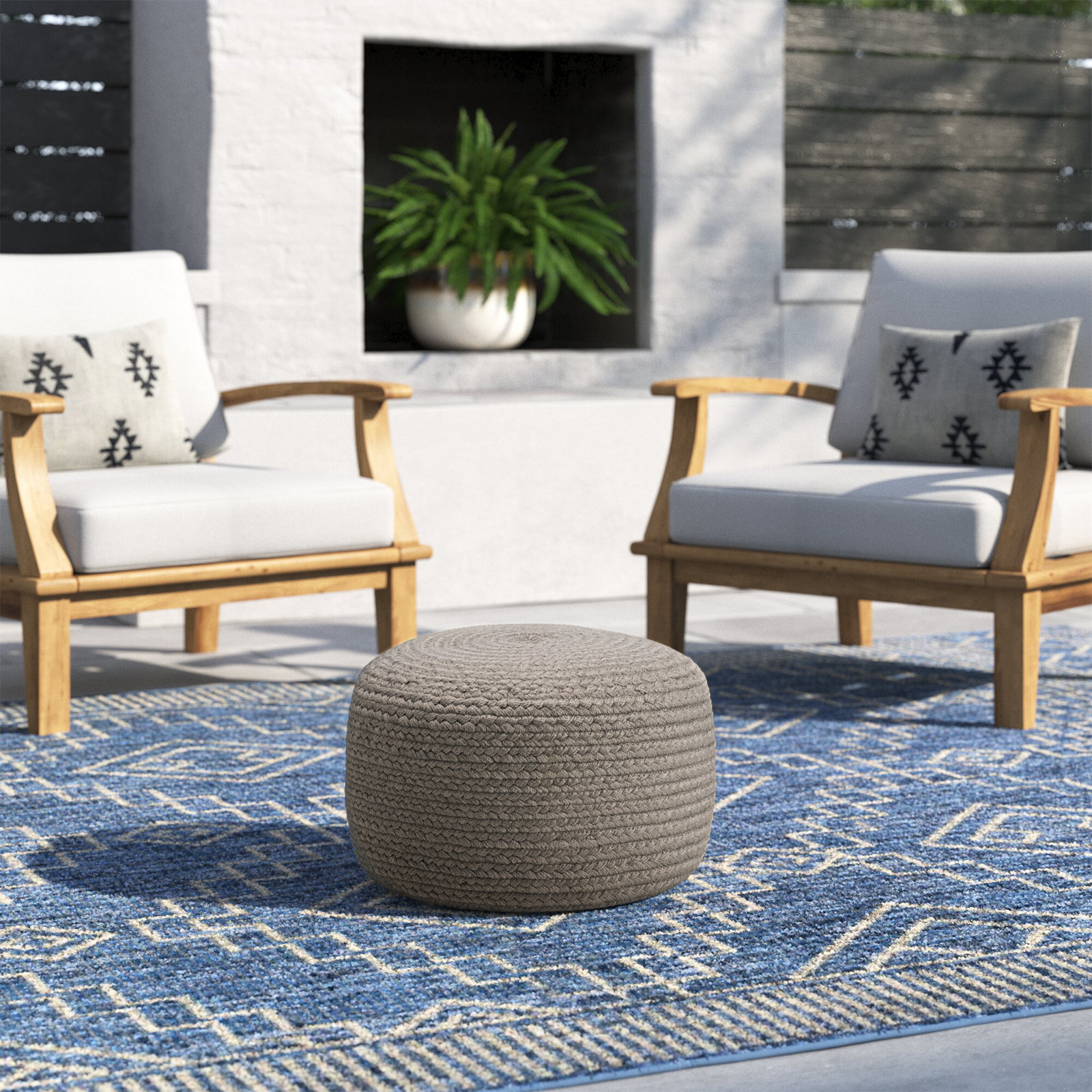 Dalenna Round Outdoor Ottoman, Light Gray