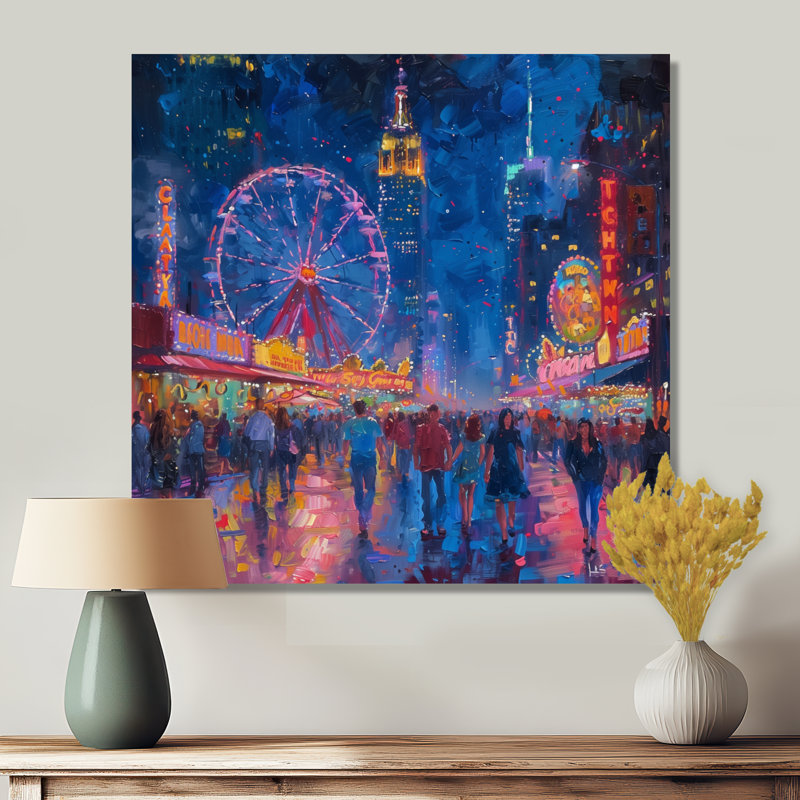 Rose, bleu, parcs d'attractions Neon Nights - décoration murale parcs d'attractions, H 16 po x l 16 po, Sans cadre, métal