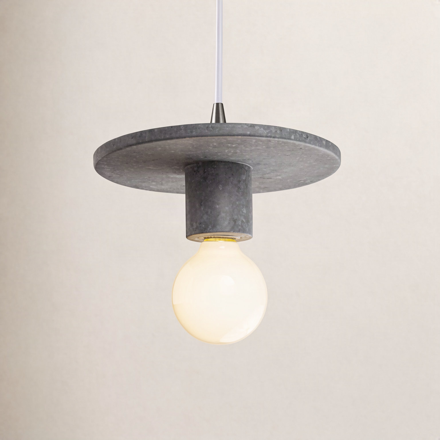 Leni Single Light Ceramic Dimmable Pendant, Concrete, Brushed Nickel