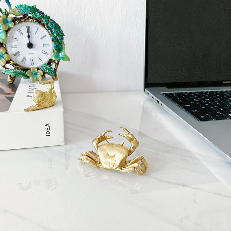 2pcs Gold Metal Crab Figurines
