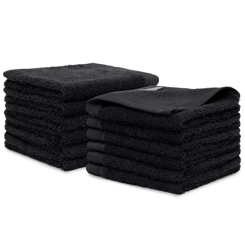 Graciela 12 Piece 100% Cotton Washcloth Set, Black