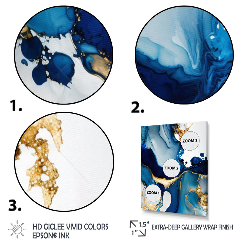 Géode abstraite marbre bleu I - impressions sur toile de marbre abstrait, H 32 po x l 24 po, Toile tendue, Sans cadre