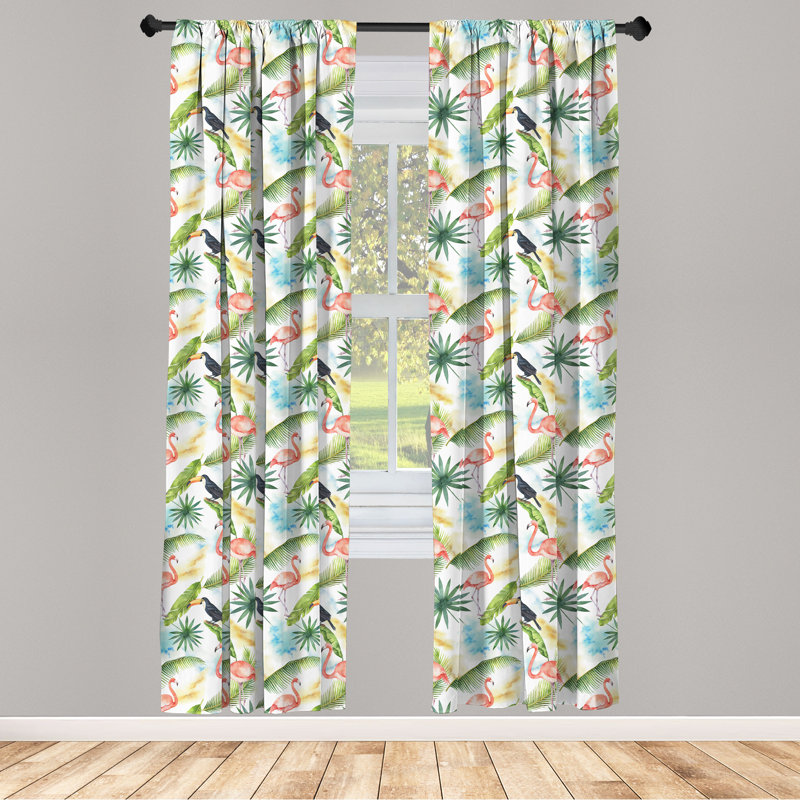 Hawaiian Floral Semi-Sheer Rod Pocket Curtain Panels, 28" x 63"