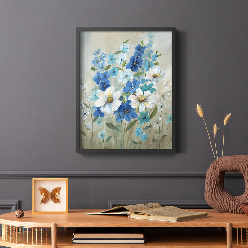 «Blue Garden II», reproduction encadrée - bois massif, Noir, H 20 po x l 16 po