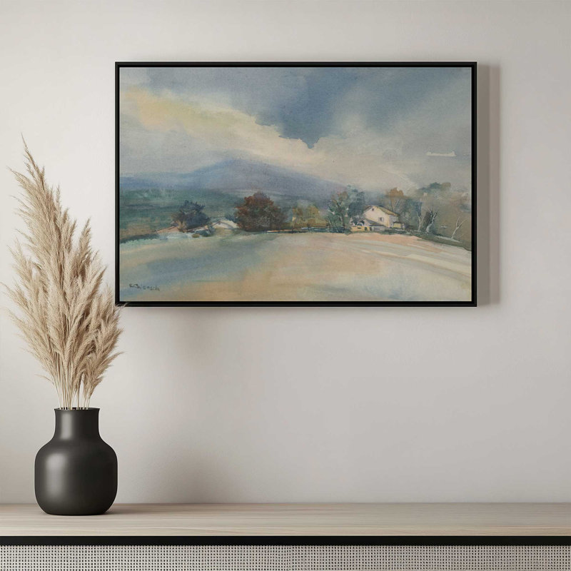«Distant Mountain Town» par Stephen Calcasola, reproduction d'art, H 18 po x l 24 po, Noir