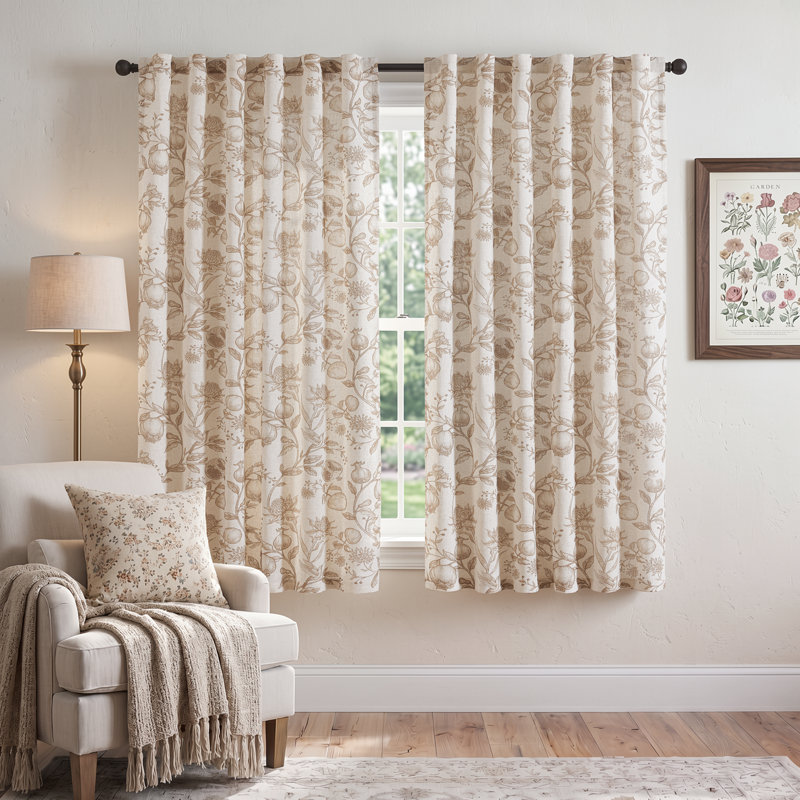 Nathnael Linen Blend Toile Semi-Sheer Curtain Panel Pair, 50" W x 63" L, Brown