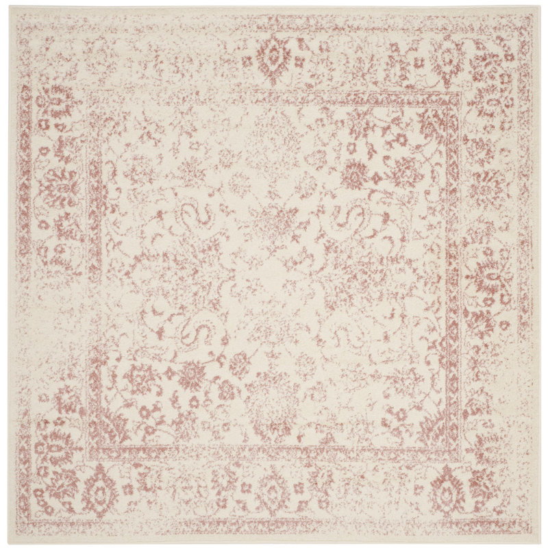 Stromsburg Floral Area Rug, Square 182 cm, Ivory/Pink