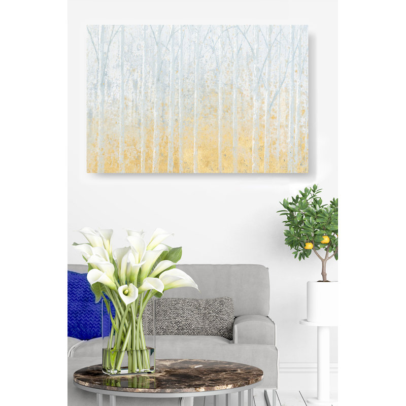 Forêt argentée, arbres gris argenté, brun clair, orange, forêt claire, doux, gris, H 24 po x l 36 po x P 1,5 po