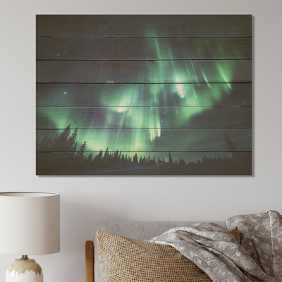 Canadian Boreal Ballet IV - Northern Lights On Wood Print