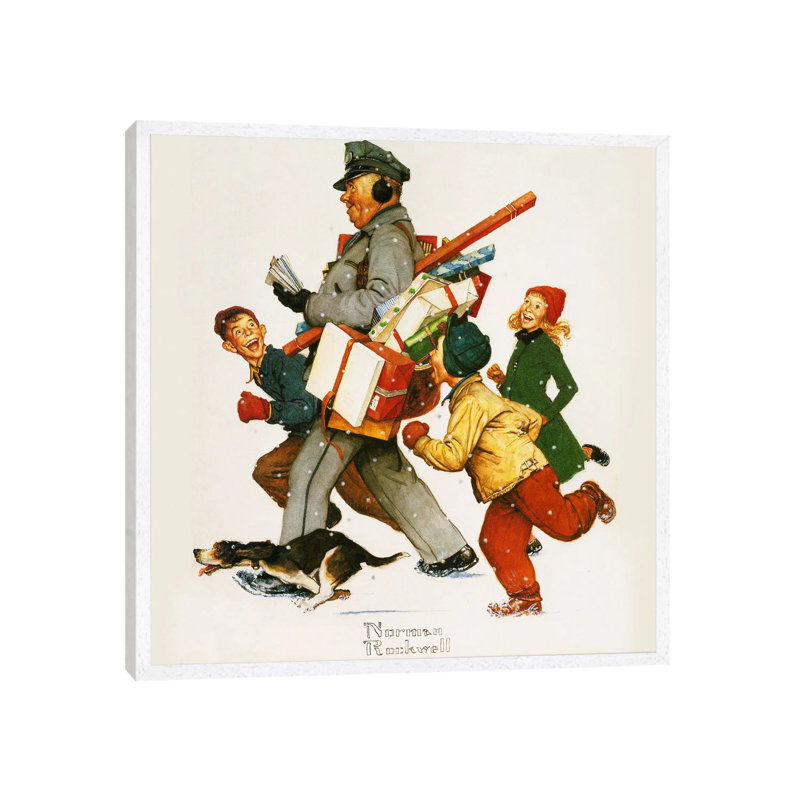 Jolly Postman by Norman Rockwell - Painting on Canvas, White Framed, 45.72 cm H x 45.72 cm W