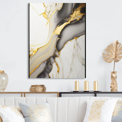 Abstract Geode Marble White And Gold II - Abstract Marble Wall Art