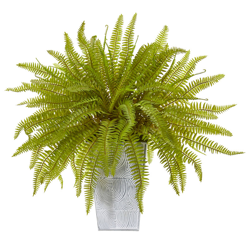 14" Green Faux Fern Tabletop Centerpiece in White Planter