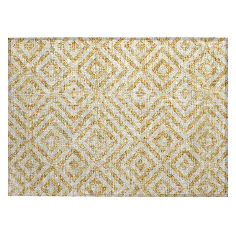 Washable Geometric Indoor / Outdoor Rug, Rectangle 1'8" x 2'6"
