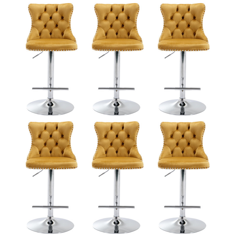 Tabouret de bar pivotant à 360 ° en velours Kaleyll pour îlot de cuisine Kaleyll, Argent, Noir