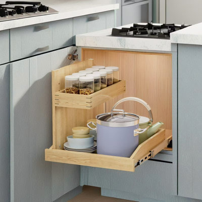 Adjustable 2-Tier Pull Out Under Sink Cabinet Organizer And Storage, Hard Close Sliding Drawer, U Bracket For Kitchen And Bathroom, 19.5" W X 21" D (Left) | Gift Idea