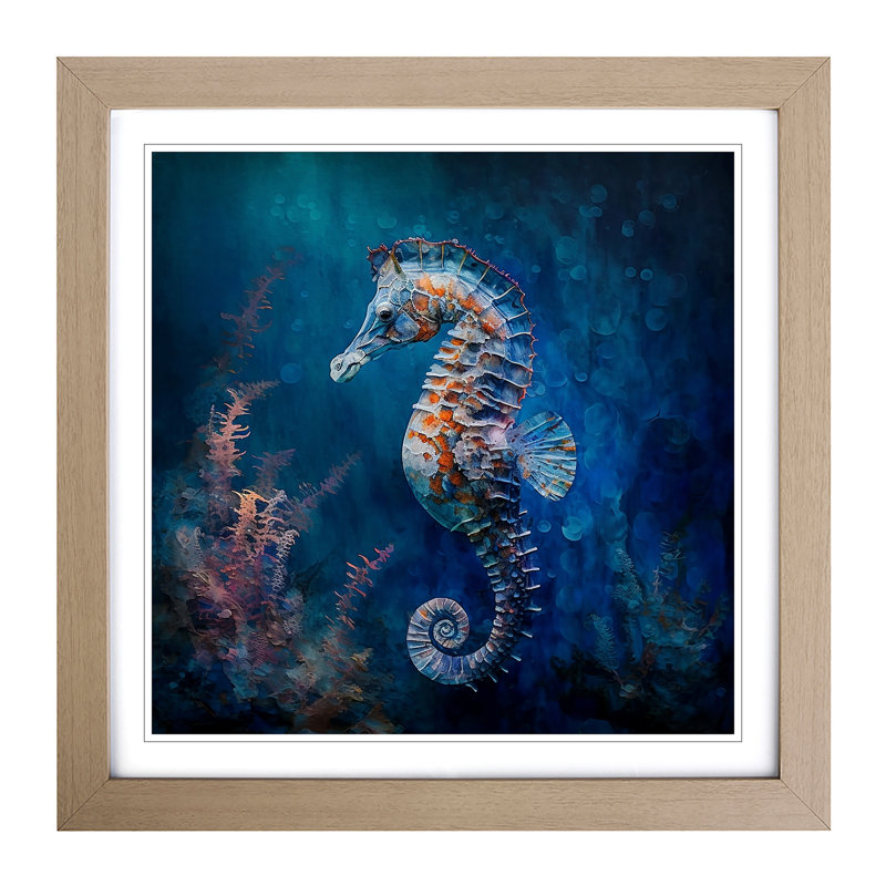 Seahorse Impressionism - Framed Print, Oak