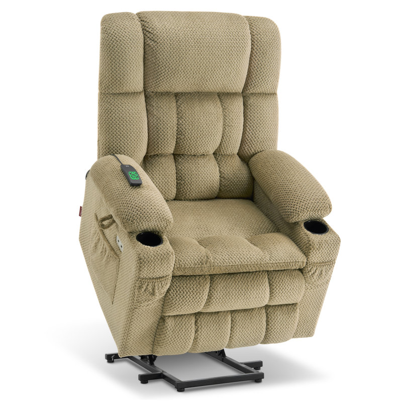Large Dual Motor Power Lift Recliner Infinite Position with Massage and Heat for Tall People, Fabric, Coffee