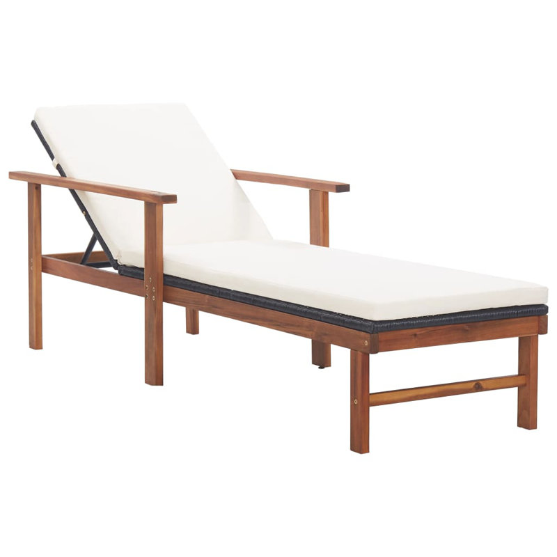 78.7" Long Acacia Single chaise with Cushions, White