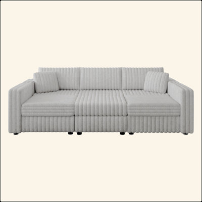 106.3" Soft  U-Shaped 6-Person Sofa. Matches 30.7" Ottoman With Hydraulic Lift. Comfortable & Stylish. For Bedroom & Living Room. Light Gray. Modern Furniture. Modular Design.