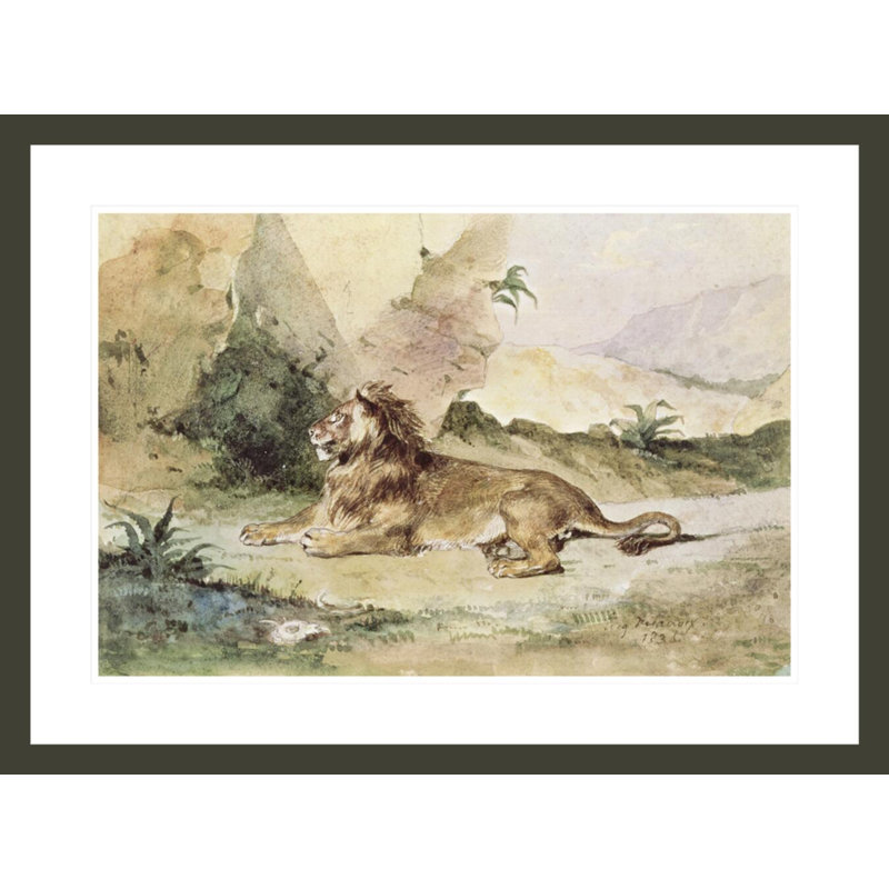 «A Lion in the Desert» par Eugène Delacroix, impression giclée sur cadre, H 21,89 po x l 29,5 po