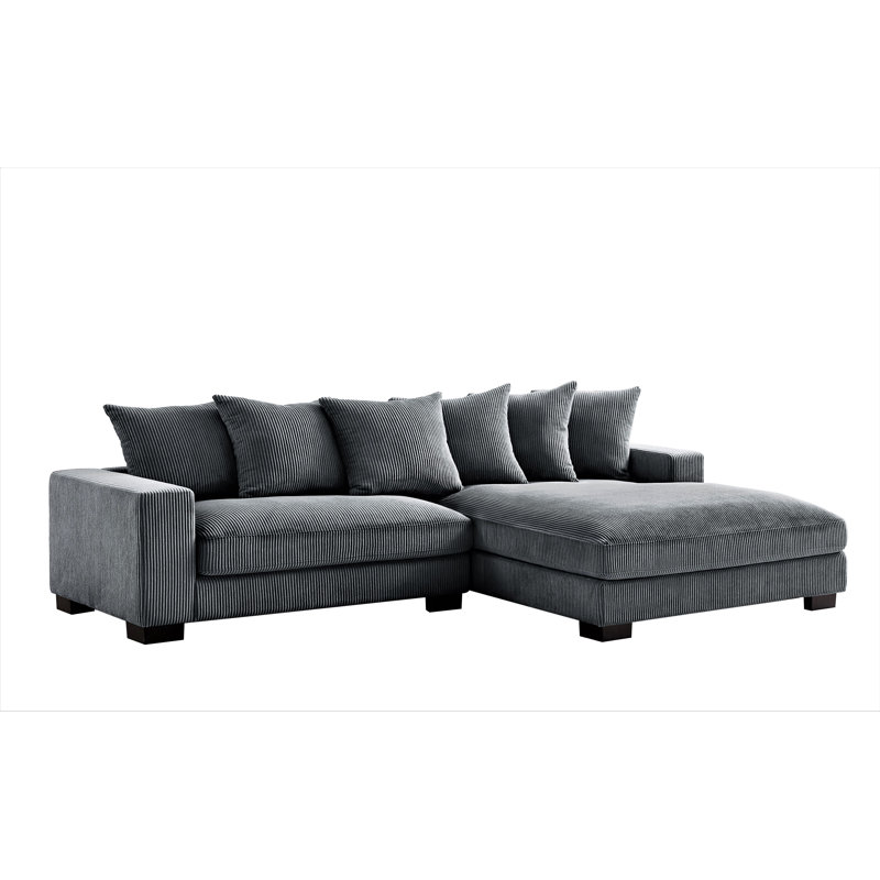 Corduroy L-Shaped Sectional, Right Hand Facing, Gray Corduroy