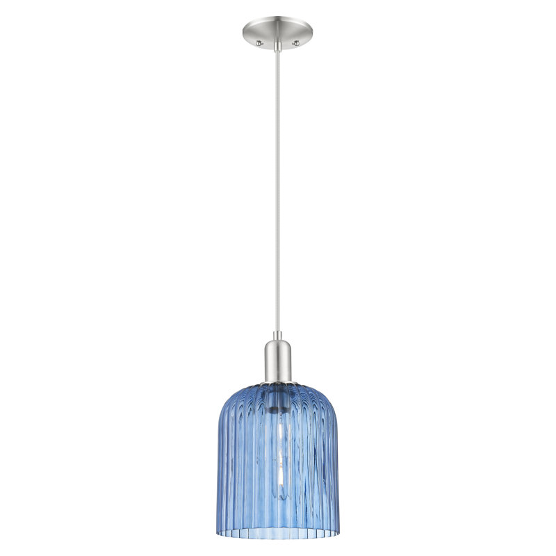 Mini luminaire suspendu suspendu 1 lumière Downtown, H 13,5 po x l 8 po x P 8 po, Bleu, Nickel satiné brossé