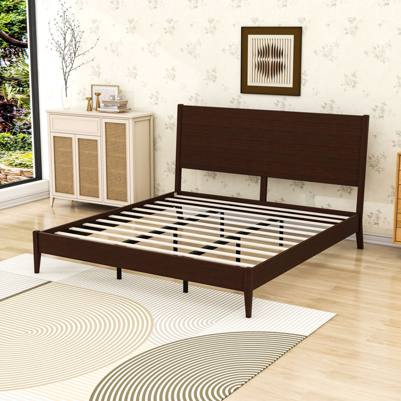 Modern Platform Bed Frame with Headboard, Sleek Sled Design, Chocolate, King