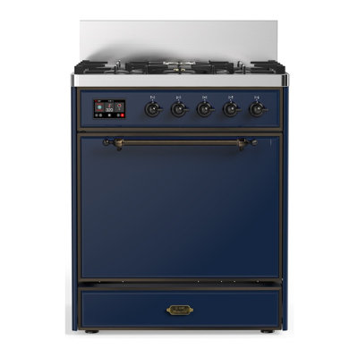 Cuisinière à double carburant 30 pouces avec 5 brûleurs scellés bleu nuit Majestic III Series (gaz naturel, garniture brunie)