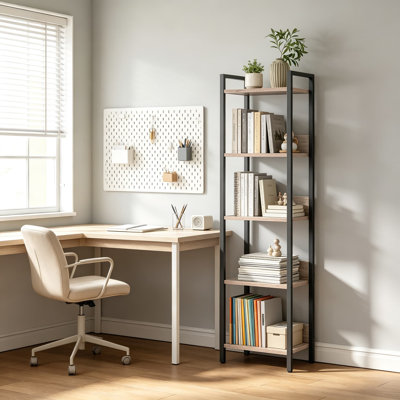 5-Tier Bookshelf for Small Spaces, Tall Narrow Bookcase with Storage Shelves, Freestanding Organizer for Living Room, Bedroom, Study, Balcony