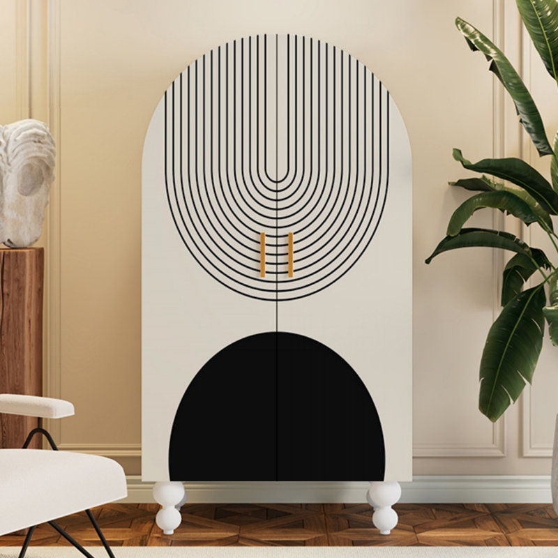 Armoire arquée avec tablettes et portes, Noir / blanc ivoire