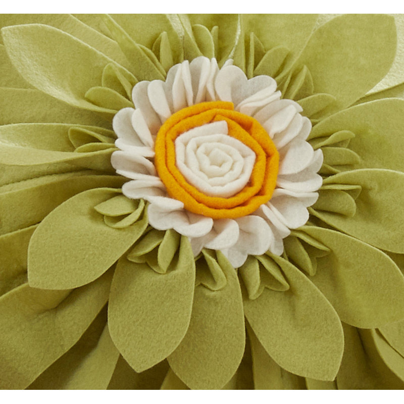 Lime Felt Flower Poly Filled Decorative Throw Pillow