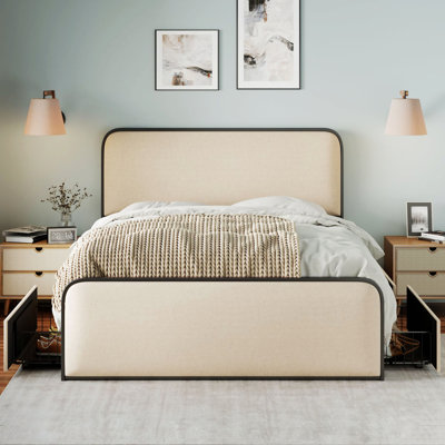 Modern Metal Bed Frame With Upholstered Headboard And Footboard