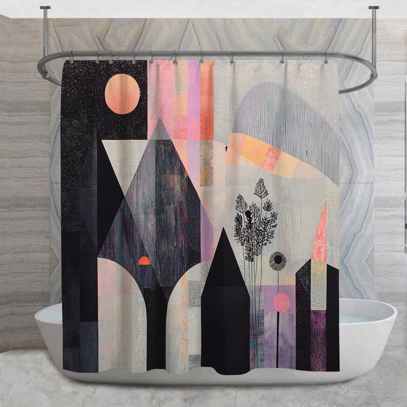 Rideau de douche Geometric Mountains - Décoration de salle de bain abstraite transitionnelle, H 73 po x l 70 po