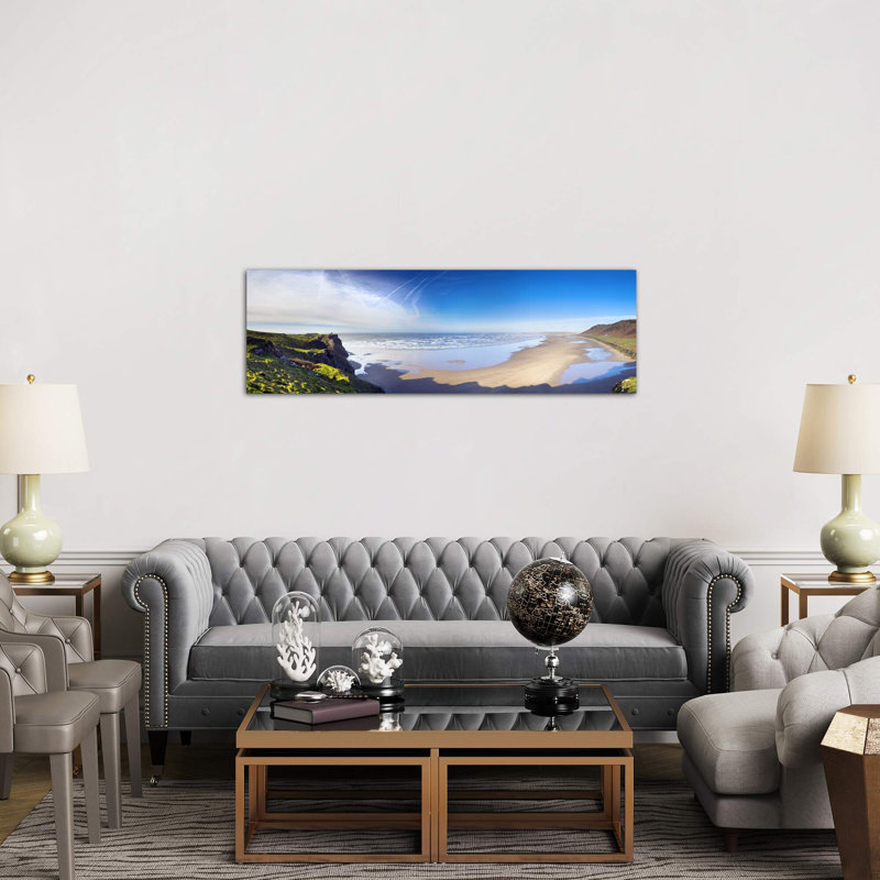 Coastal Landscape Featuring Llangennith Sands & Rhossili Bay, Gower Peninsula, Wales - Wrapped Canvas Panoramic Print